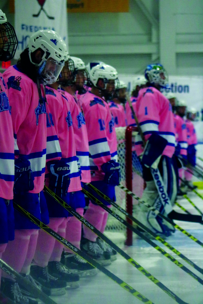 The Fredonia Blue Devils line up before facing SUNY Canton.Photo by Meghan Guattery