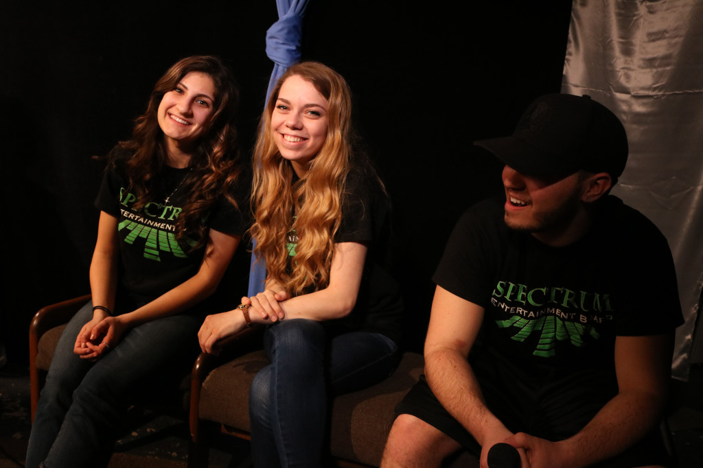(From left to right) Rachel Ando, Meghan Flynn, and Julian Hernandez appear on WNYF’s Fred Before Bed to discuss the spring concert headliner, Sammy Adams.Photo by Kyle Vertin