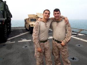 Lilga (right) with a fellow Marine. (Courtesy of Jeremy Lilga)