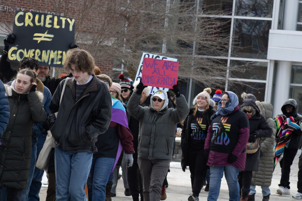 Community members and students protesting